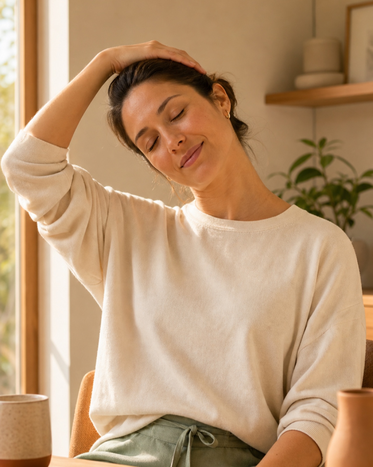 Person doing a neck crick stretch